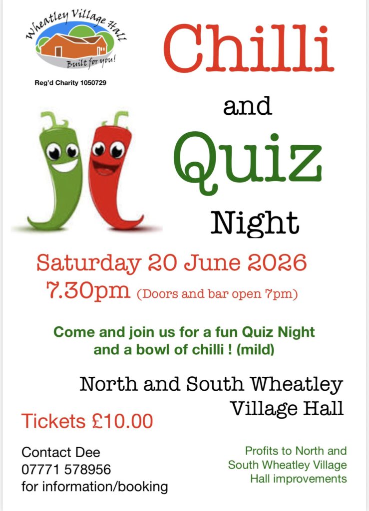 ** ONE WEEK LEFT TO GET YOUR TICKETS ** Chilli & Quiz night – Saturday 20 June – doors open at 7pm
